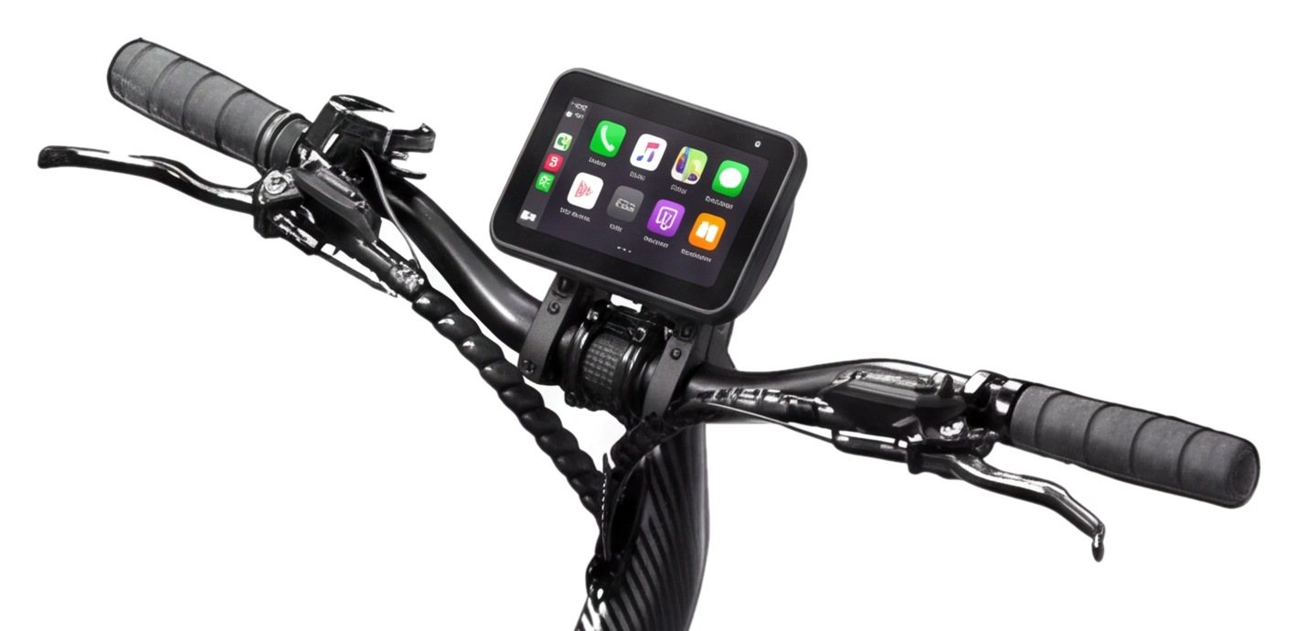 Close-up of the Carbon Edition handlebar with the CarPlay display