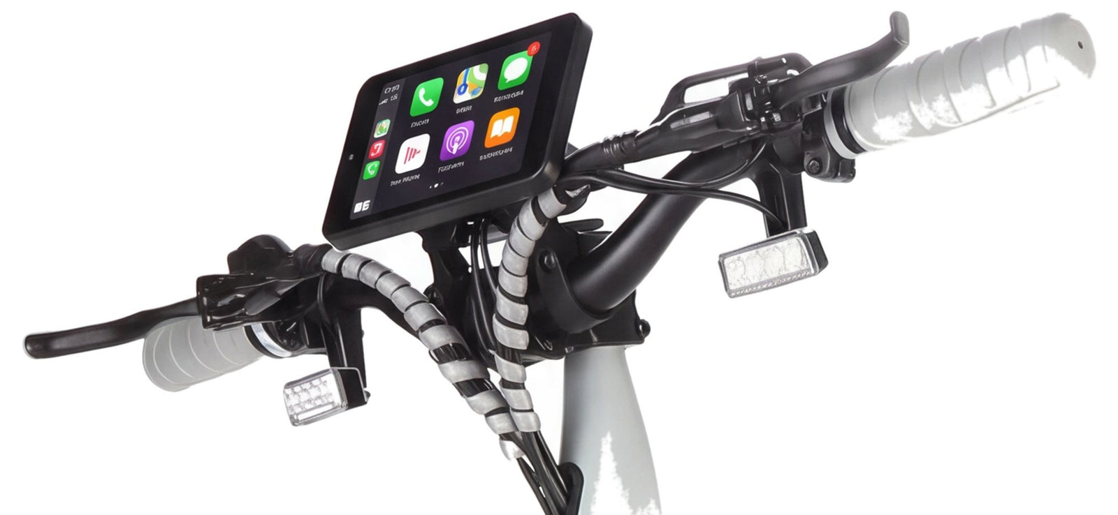 Close-up of the Dubai Edition handlebar with the CarPlay display